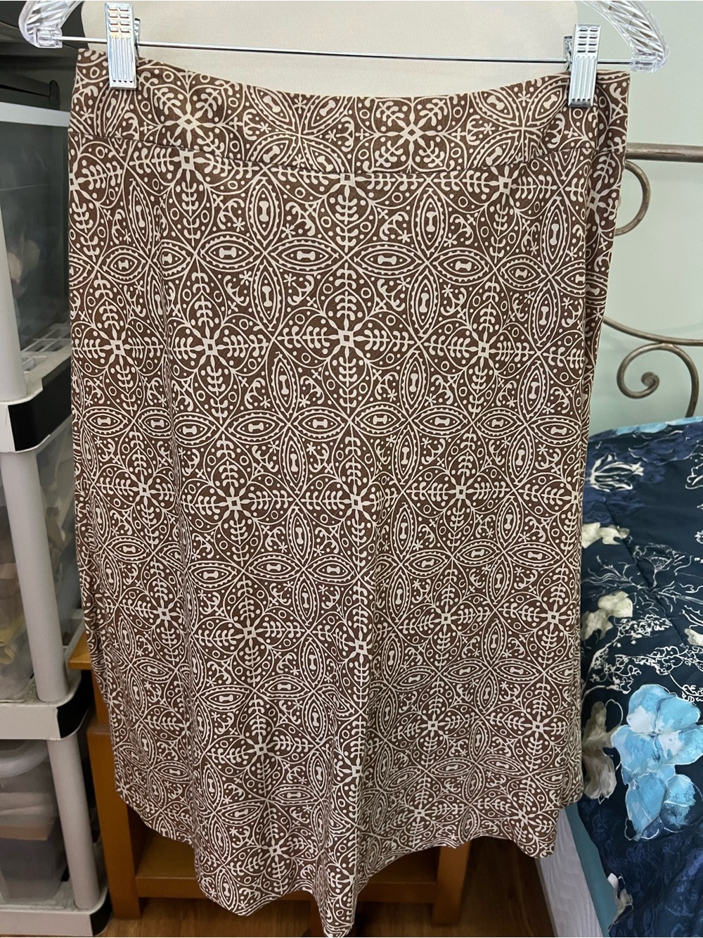 East 5th Women’s 10P Patterned Brown Linen Lined Rayon Midi Skirt